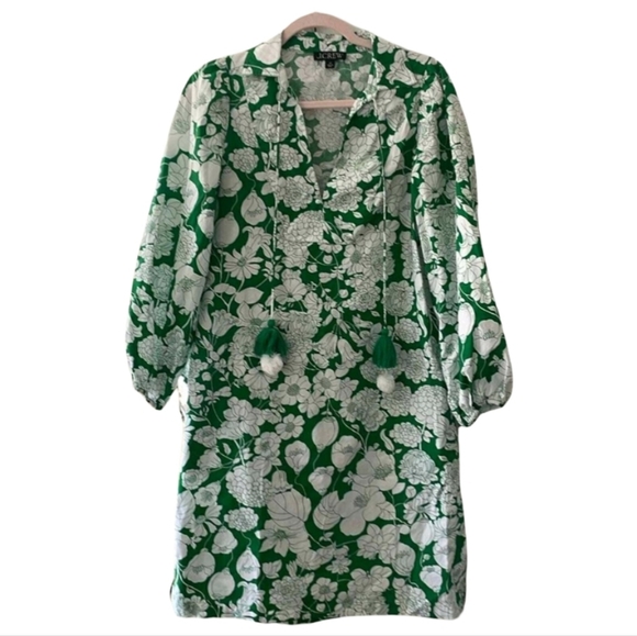 J. Crew V-neck tunic dress in Kelly GREEN White floral cotton poplin Size Medium - Picture 6 of 11